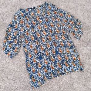 NWOT! STUNNING Tolani 100% Silk 'Edith' Patterned Tassel Tunic Top, Size L
